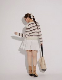 Contrast Striped Knit Button Up Cropped Cardigan