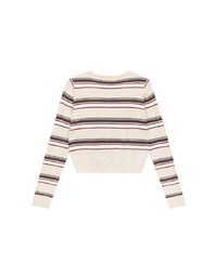 Contrast Striped Knit Button Up Cropped Cardigan