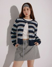 Contrast Striped Knit Button Up Cropped Cardigan