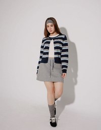 Contrast Striped Knit Button Up Cropped Cardigan