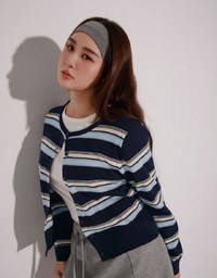 Contrast Striped Knit Button Up Cropped Cardigan