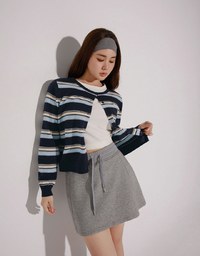 Contrast Striped Knit Button Up Cropped Cardigan