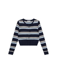 Contrast Striped Knit Button Up Cropped Cardigan