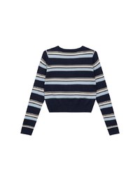 Contrast Striped Knit Button Up Cropped Cardigan