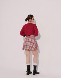 Fuzzy Letter Embroidered Cropped Knit Sweater