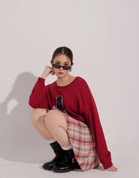 Fuzzy Letter Embroidered Cropped Knit Sweater