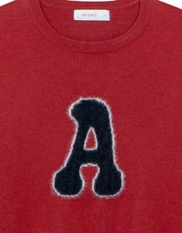 Fuzzy Letter Embroidered Cropped Knit Sweater