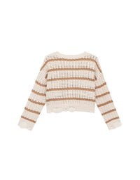 Distressed Hem Open Knit Striped Long Sleeve Sweater