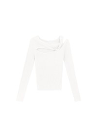 Asymmetrical Cut Out Ribbed Knit Long Sleeve Top