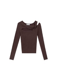 Asymmetrical Cut Out Ribbed Knit Long Sleeve Top
