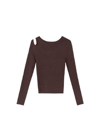 Asymmetrical Cut Out Ribbed Knit Long Sleeve Top