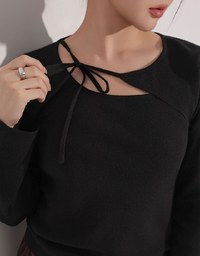 【Ling Cheng Design】Asymmetric Front Tie Knit Long Sleeve Top