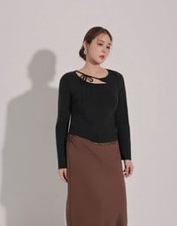 【Ling Cheng Design】Asymmetric Front Tie Knit Long Sleeve Top