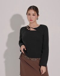 【Ling Cheng Design】Asymmetric Front Tie Knit Long Sleeve Top