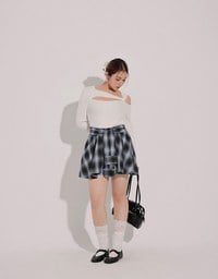 Patchwork Plaid Tie Up A Line Mini Skirt