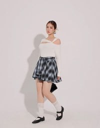 Patchwork Plaid Tie Up A Line Mini Skirt