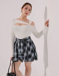 Patchwork Plaid Tie Up A Line Mini Skirt