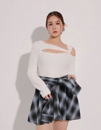 Patchwork Plaid Tie Up A Line Mini Skirt