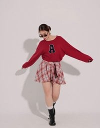 Patchwork Plaid Tie Up A Line Mini Skirt