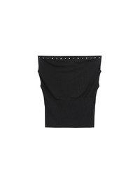 Off Shoulder Studded Detail Crop Fitted Top