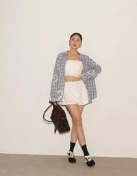 Oversized Graffiti Heart Plaid Long Sleeve Shirt Blouse