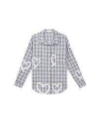 Oversized Graffiti Heart Plaid Long Sleeve Shirt Blouse