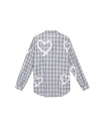Oversized Graffiti Heart Plaid Long Sleeve Shirt Blouse