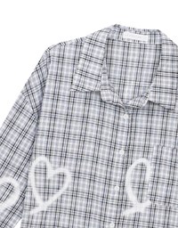 Oversized Graffiti Heart Plaid Long Sleeve Shirt Blouse