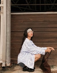 塗鴉愛心印花格紋長袖襯衫