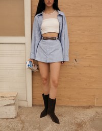 Oversized Striped Long Sleeve Shirt with Single Pocket