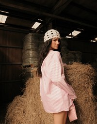 Oversized Striped Long Sleeve Shirt with Single Pocket
