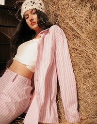 Oversized Striped Long Sleeve Shirt with Single Pocket