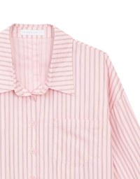 Oversized Striped Long Sleeve Shirt with Single Pocket