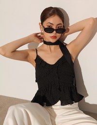 Ruffle Trim Polka Dot Spaghetti Strap Camisole Top