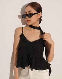 Ruffle Trim Polka Dot Spaghetti Strap Camisole Top