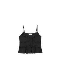 Ruffle Trim Polka Dot Spaghetti Strap Camisole Top