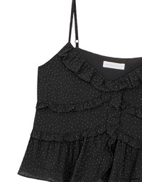 Ruffle Trim Polka Dot Spaghetti Strap Camisole Top
