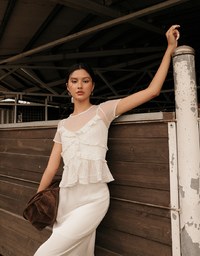 Ruffle Trim Polka Dot Spaghetti Strap Camisole Top