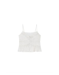Ruffle Trim Polka Dot Spaghetti Strap Camisole Top