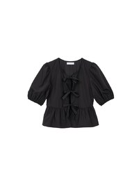 Puff Sleeve Bow Tie Peplum Hem Crop Top