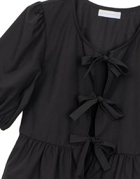 Puff Sleeve Bow Tie Peplum Hem Crop Top