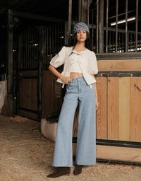 Puff Sleeve Bow Tie Peplum Hem Crop Top