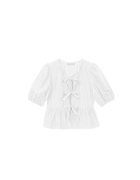 Puff Sleeve Bow Tie Peplum Hem Crop Top