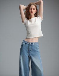 【Stain Resistant】Simple Basic Crew Neck Fitted Crop Tee