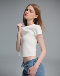 【Stain Resistant】Simple Basic Crew Neck Fitted Crop Tee