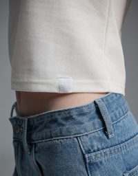 【Stain Resistant】Simple Basic Crew Neck Fitted Crop Tee