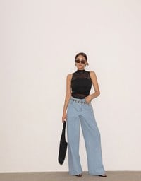 Sheer Mock Neck Sleeveless Tank Top with Side Ruching