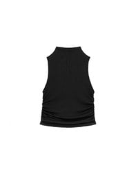 Sheer Mock Neck Sleeveless Tank Top with Side Ruching