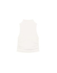 Sheer Mock Neck Sleeveless Tank Top with Side Ruching