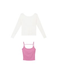 Sheer Knit Off Shoulder Long Sleeve Top and Contrast Strappy Camisole Set Wear